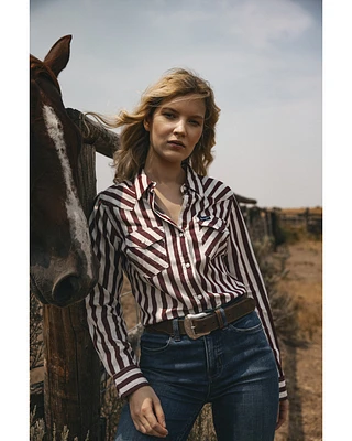 Wrangler Retro Women's Striped Long Sleeve Snap Western Shirt