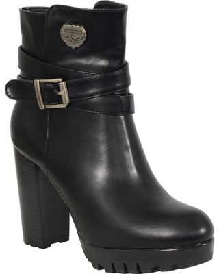Milwaukee Leather Women's Black Double Strap Platform Heel Boots - Round Toe