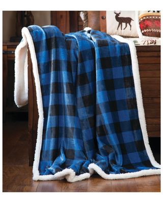 Carstens Home Wrangler Blue Lumberjack Buffalo Plaid Sherpa Fleece Throw Blanket