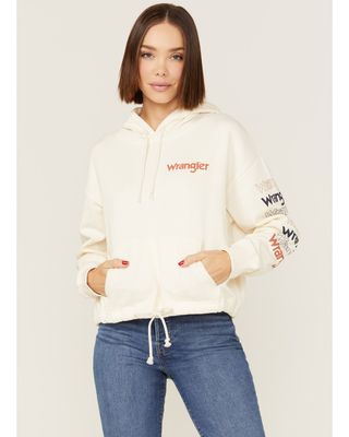 Wrangler Women's White Logo Cropped Pullover Hoodie