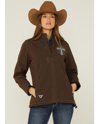 Cowgirl Hardware Women's Chocolate Engraved Skull Poly Shell Jacket