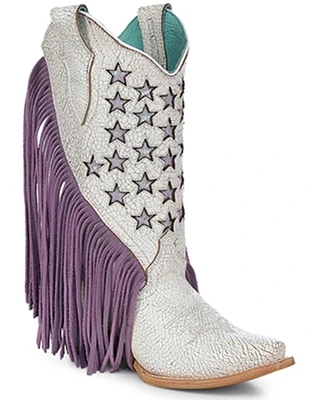 Corral Girls' Star Inlay Fringe Western Boots - Snip Toe