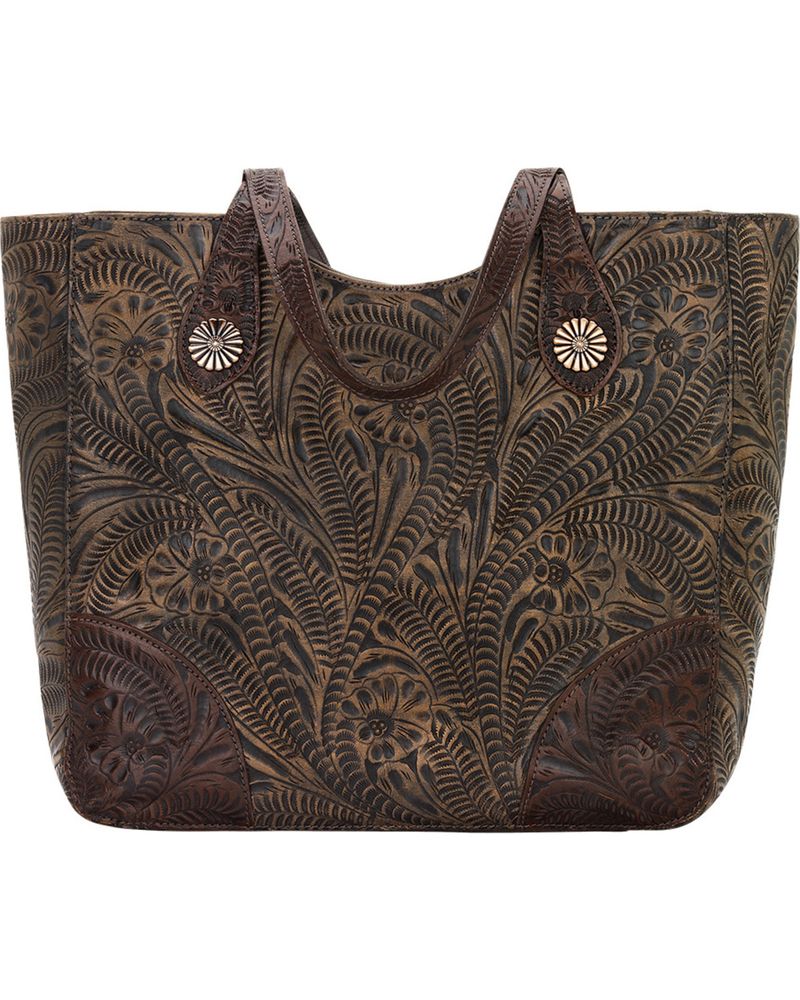 American West Women's Annie's Secret Collection Brown Distressed Large Zip Top Tote