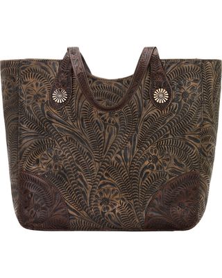 American West Women's Annie's Secret Collection Brown Distressed Large Zip Top Tote