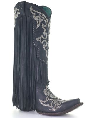 Corral Women's Embroidered & Studded Fringe Top Western Boots - Snip Toe