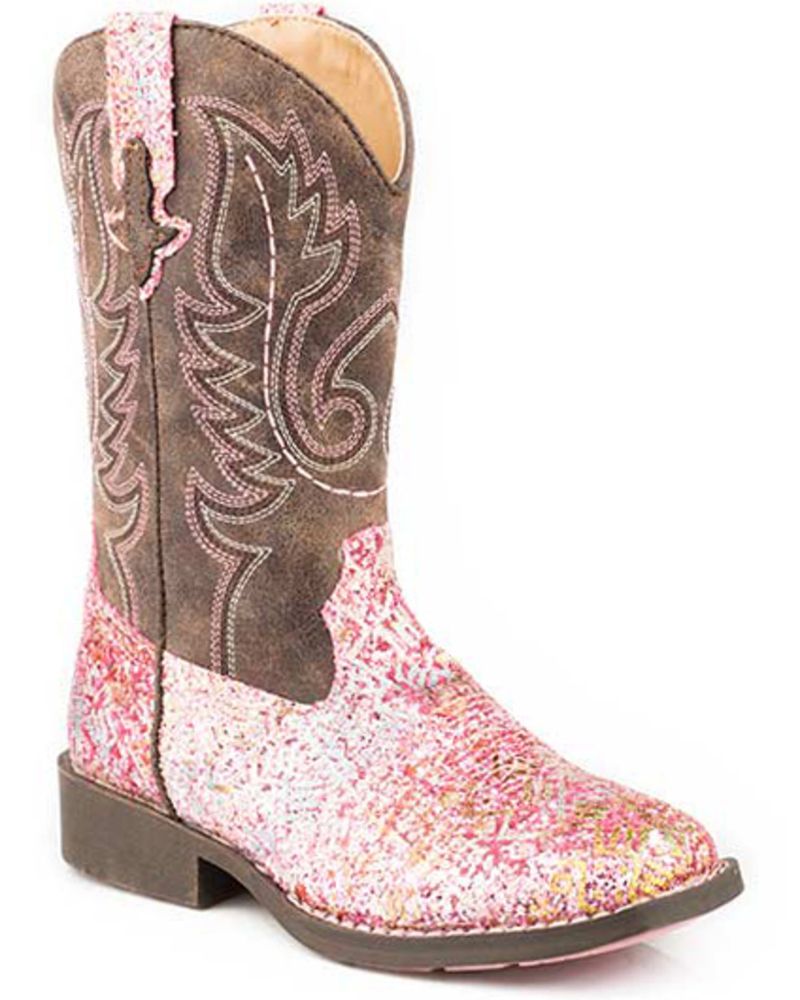 Roper Little Girls' Glitter Southwest Western Boots - Square Toe