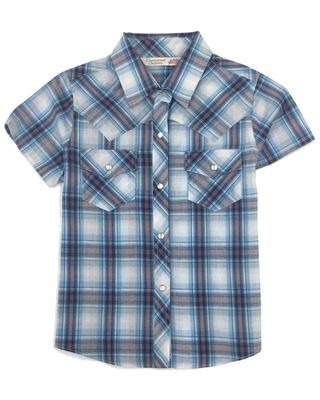 Cumberland Outfitters Girls' Plaid Print Snap Short Sleeve Western Shirt