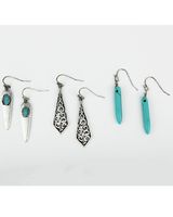 Shyanne Women's Linear Fishhook Turquoise Silver 3-Piece Earrings Set