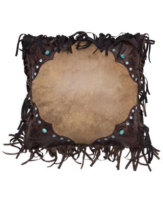 Carstens Western Turquoise Bead Faux Leather & Suede Decorative Pillow