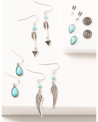Shyanne Women's 6-piece Silver & Turquoise Arrow Leaf Earrings Set