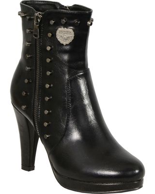 Milwaukee Leather Women's Spiked Side Zipper High Heel Boots - Round Toe