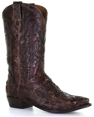 Corral Men's Brown Exotic Alligator Inlay Western Boots - Snip Toe