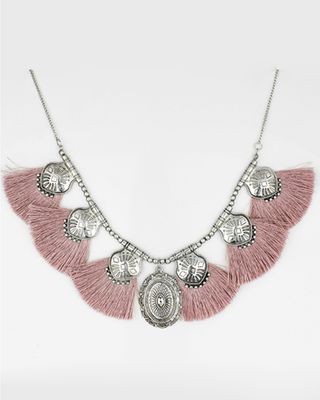 Prime Time Women's Pink Tassel & Silver Concho Necklace
