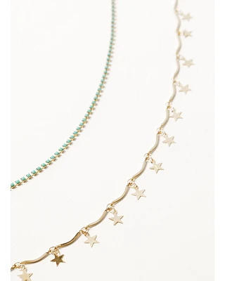 Shyanne Women's Stars Golden Charm Necklace Set - 2 Piece