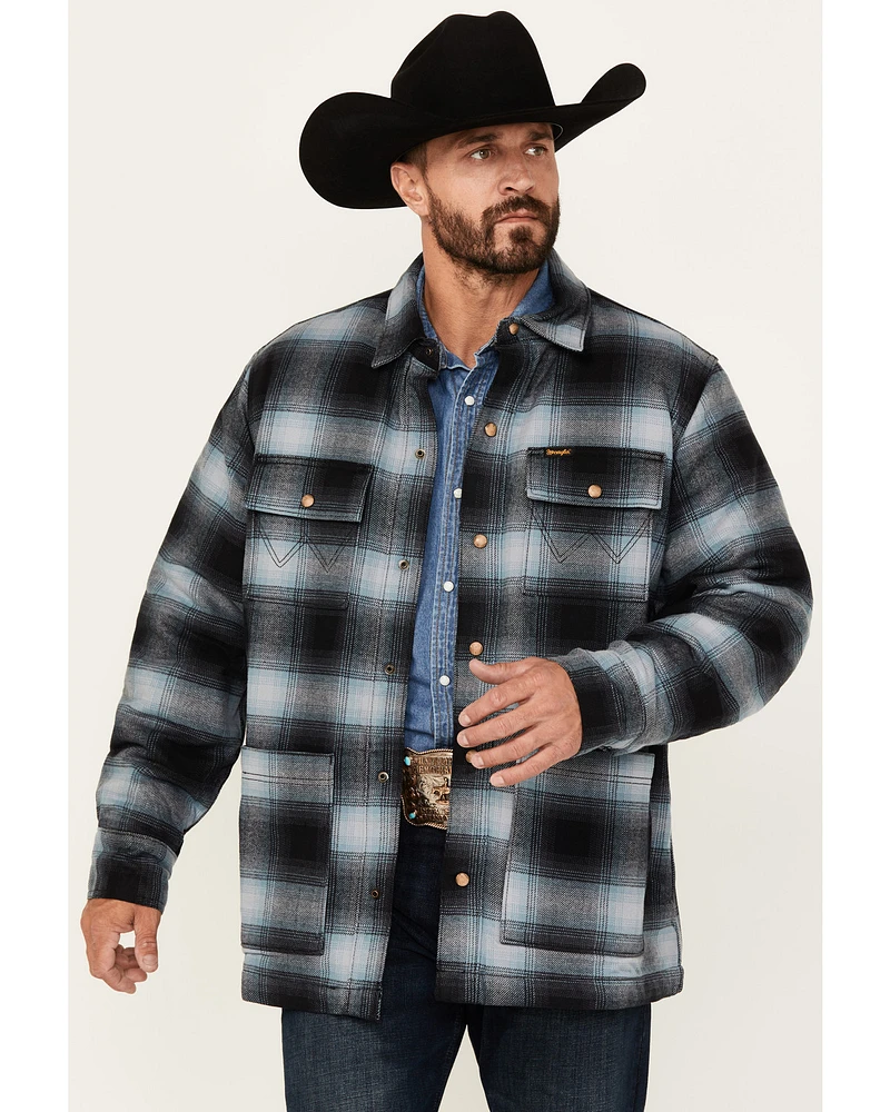 Wrangler Men's Hombre Sherpa Lined Plaid Print Snap Flannel Shirt Jacket