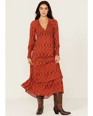 Panhandle Women's Southwestern Print Long Sleeve Midi Dress