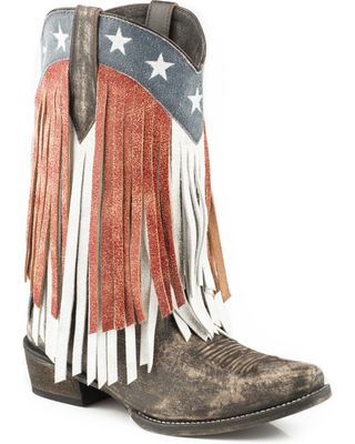 Roper Women's American Beauty Fringe Western Boots - Snip Toe