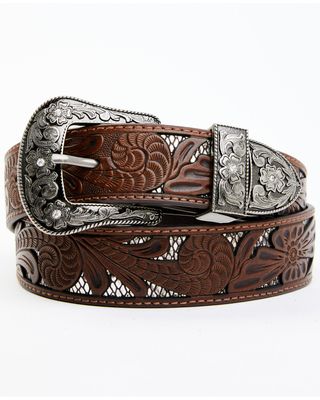 Shyanne Women's Brown Tooled Floral Cut Out Underlay Western Belt