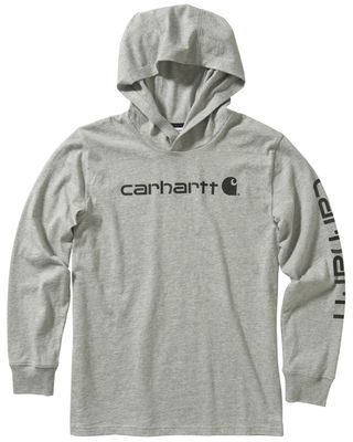 Carhartt Boys' 4-7 Heather Grey Sleeve Logo Hooded Sweatshirt