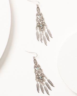 Shyanne Women's Silver & Turquoise Dangle Feather Earrings