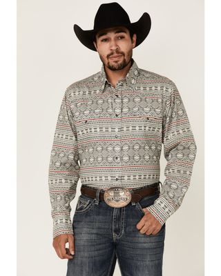 Roper Men's Southwestern Textured Geo Print Long Sleeve Snap Western Shirt