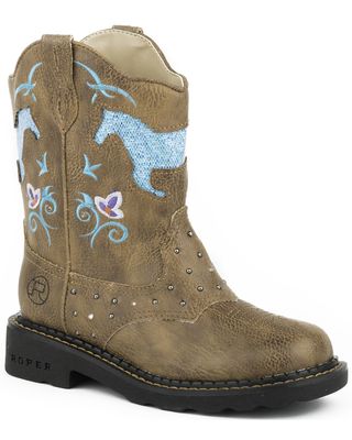 Roper Toddler Girls' Glitter Horse Light-Up Western Boots - Round Toe
