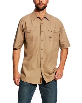 Ariat Men's Khaki Rebar Made Tough Vent Short Sleeve Work Shirt - Tall
