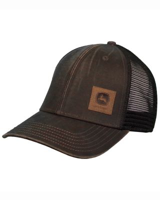 John Deere Men's Brown Leather Patch Logo Mesh Ball Cap