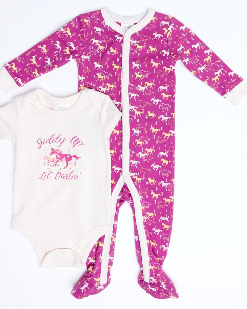 Shyanne Infant Girls' Pink Giddy Up Knit Onesie Set