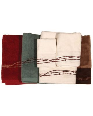 HiEnd Accents Three-Piece Embroidered Barbed Wire Bath Towel Set - Brown