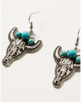 Shyanne Women's Turquoise Silver Bull Fishhook Earrings