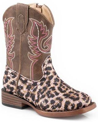 Roper Toddler Girls' Glitter Leopard Western Boots - Square Toe