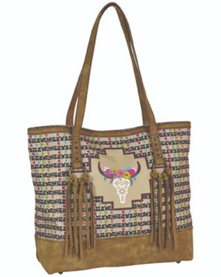 Catchfly Women's Floral Cow Skull Tote Bag