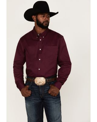 Rank 45 Men's Solid Purple Basic Twill Logo Long Sleeve Button-Down Western Shirt
