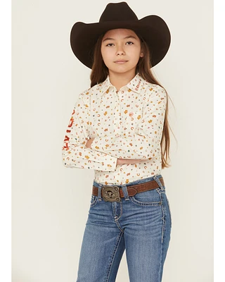 Ariat Girls' Sienna Conversation Print Team Long Sleeve Button-Down Stretch Western Shirt