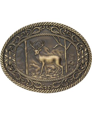 AndWest Men's White Tail Deer with Scrolls Belt Buckle