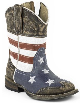 Roper Toddler Boys' American Flag Inside Zip Western Boots - Square Toe