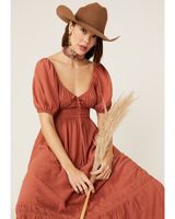 Mittoshop Women's Rust Puff Sleeve Maxi Dress