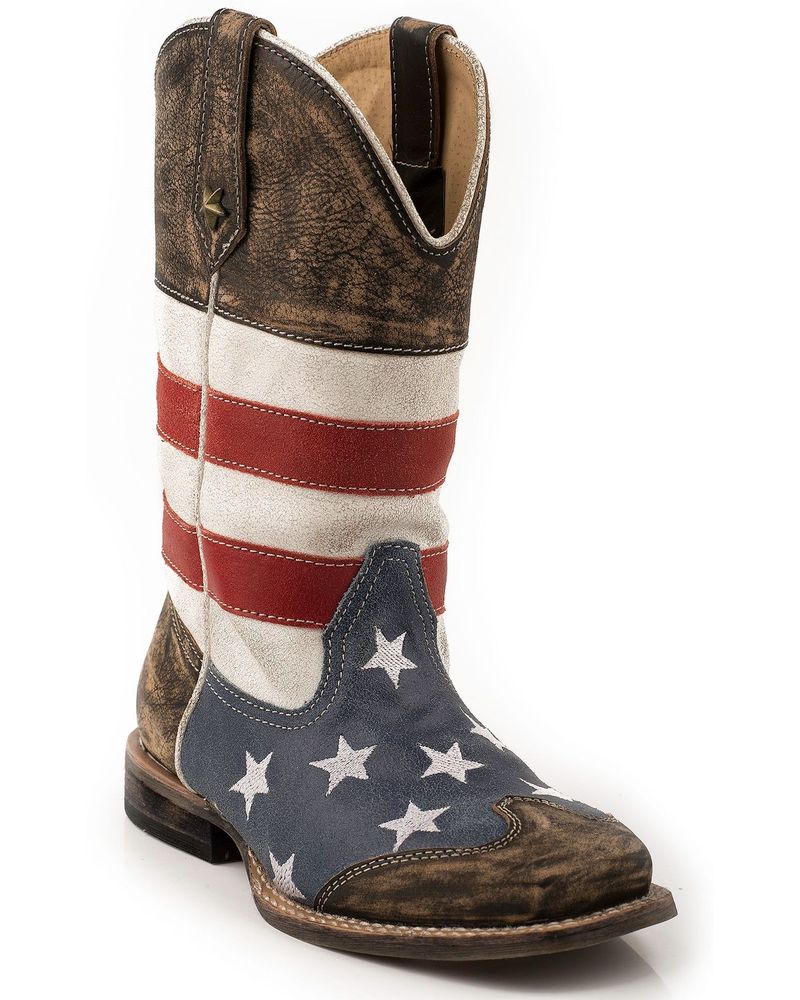 Roper Kid's Americana Flag Square Toe Western Boots