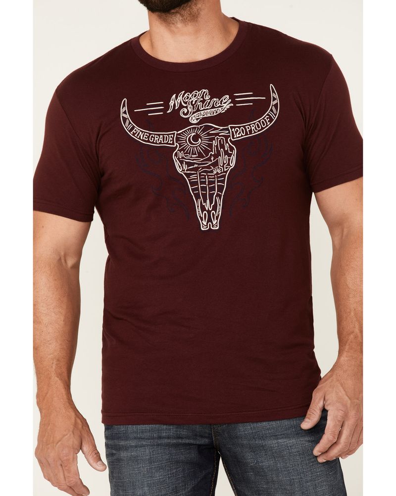 Moonshine Spirit Men's Burgundy Bison Scene Graphic Short Sleeve T-Shirt