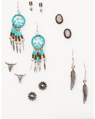 Shyanne Women's 6-piece Silver & Turquoise Longhorn Dreamcatcher Earrings Set