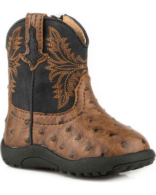Roper Infant Boys' Jed Brown Ostrich Print Cowbabies Pre-Walker Boots - Round Toe
