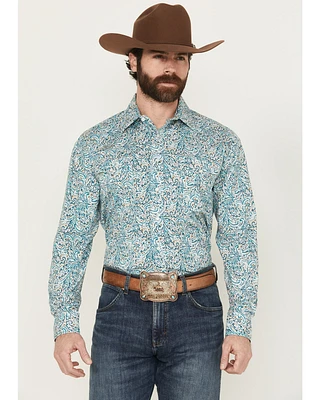 Panhandle Men's Paisley Print Long Sleeved Pearl Snap Western Shirt
