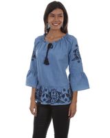 Honey Creek by Scully Women's Denim Peplum Long Sleeve Blouse