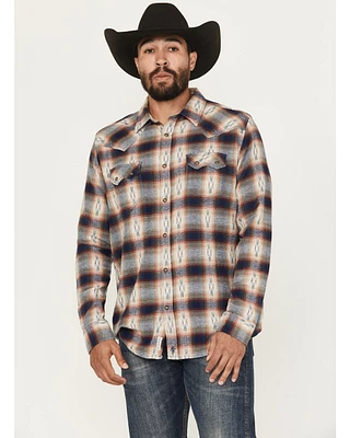 Moonshine Spirit Men's Sunburst Plaid Print Long Sleeve Button-Down Flannel Shirt