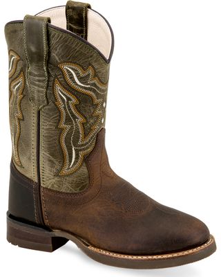 Old West Boys' Fancy Stitch Leather Boots - Round Toe