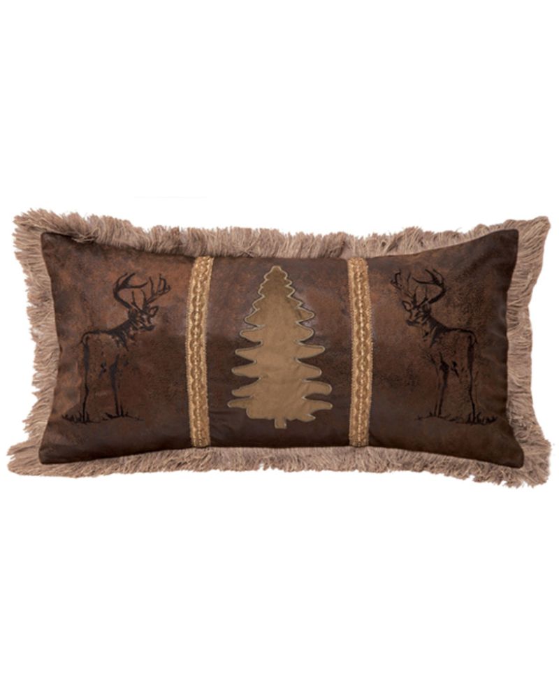 Carstens Buck & Tree Faux Suede Embroidered Fringe Decorative Pillow