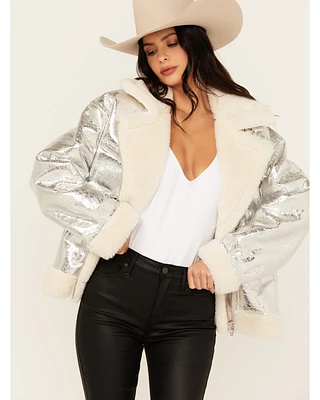 BLANKNYC Women's Metallic Moto Jacket