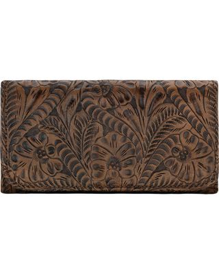 American West Women's Distressed Charcoal Brown Annie's Secret Tri-Fold Wallet