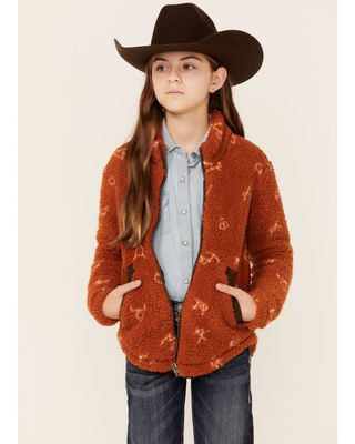 Cruel Girl Girl's Orange Branding Print Zip-Front Fleece Jacket